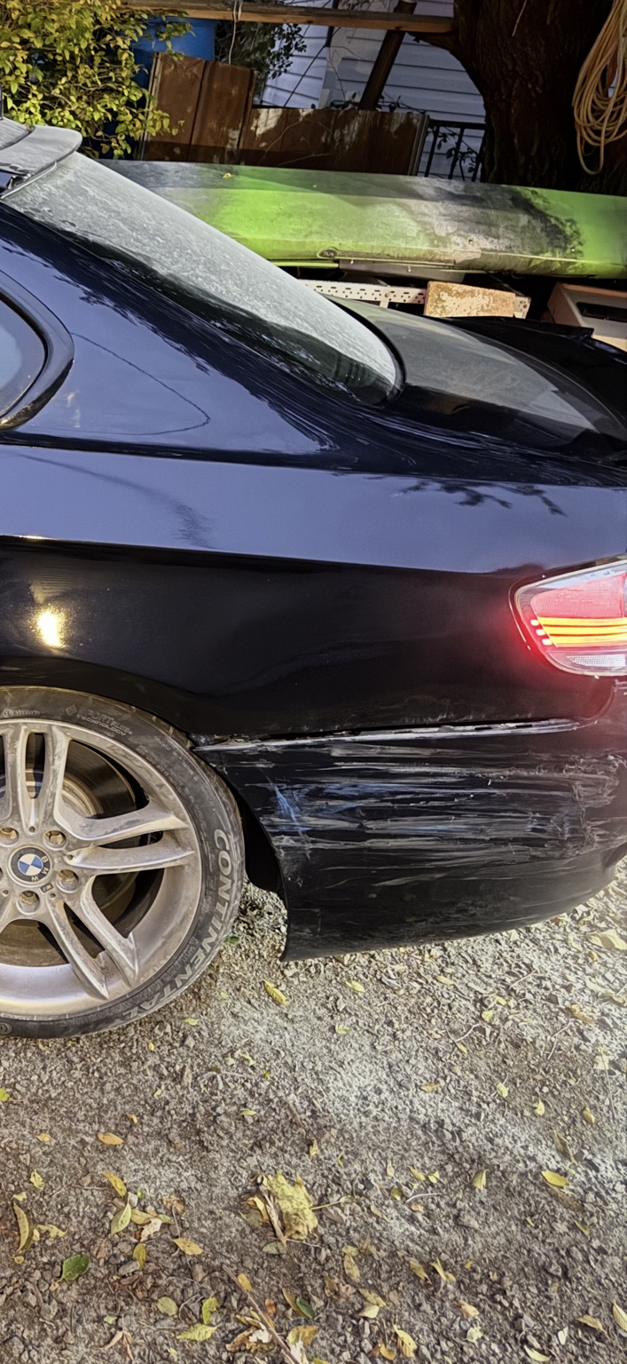 Finished BMW rear quarter panel collision repair
